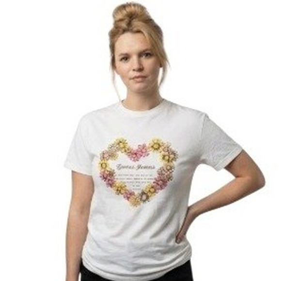 Source Unknown Tops - Vintage Guess Jeans Shirt Womens Medium White Floral Heart Graphic 80s USA Retro